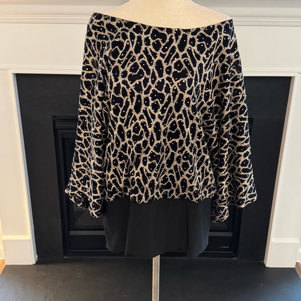 CATO Black & Gold Sequin Overlay Blouse | XL